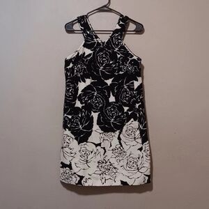 Taylor Sleeveless Floral Dress Black-White Sz10 Pockets Zipper Back